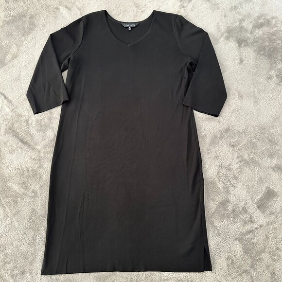 Ming Wang Black Shift V-Neck Dress Women's size LARGE Slinky Career Casual - Picture 1 of 6